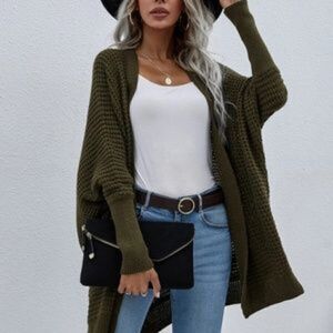 New Cozy Batwing Sleeve Knit Open Front Cardigan